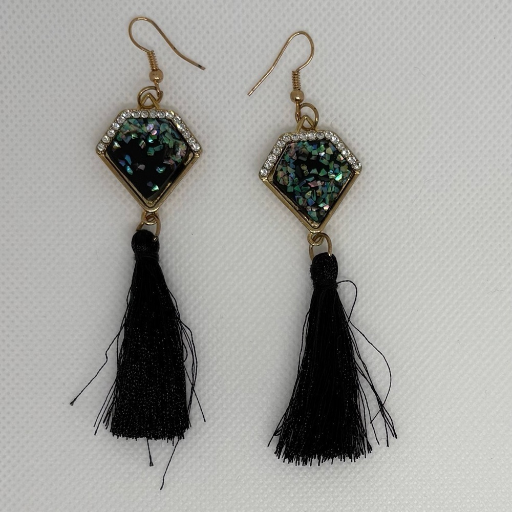 Bougie Iridescent Crushed Shell Tassel Earrings - Dark Whimsigoth Glam